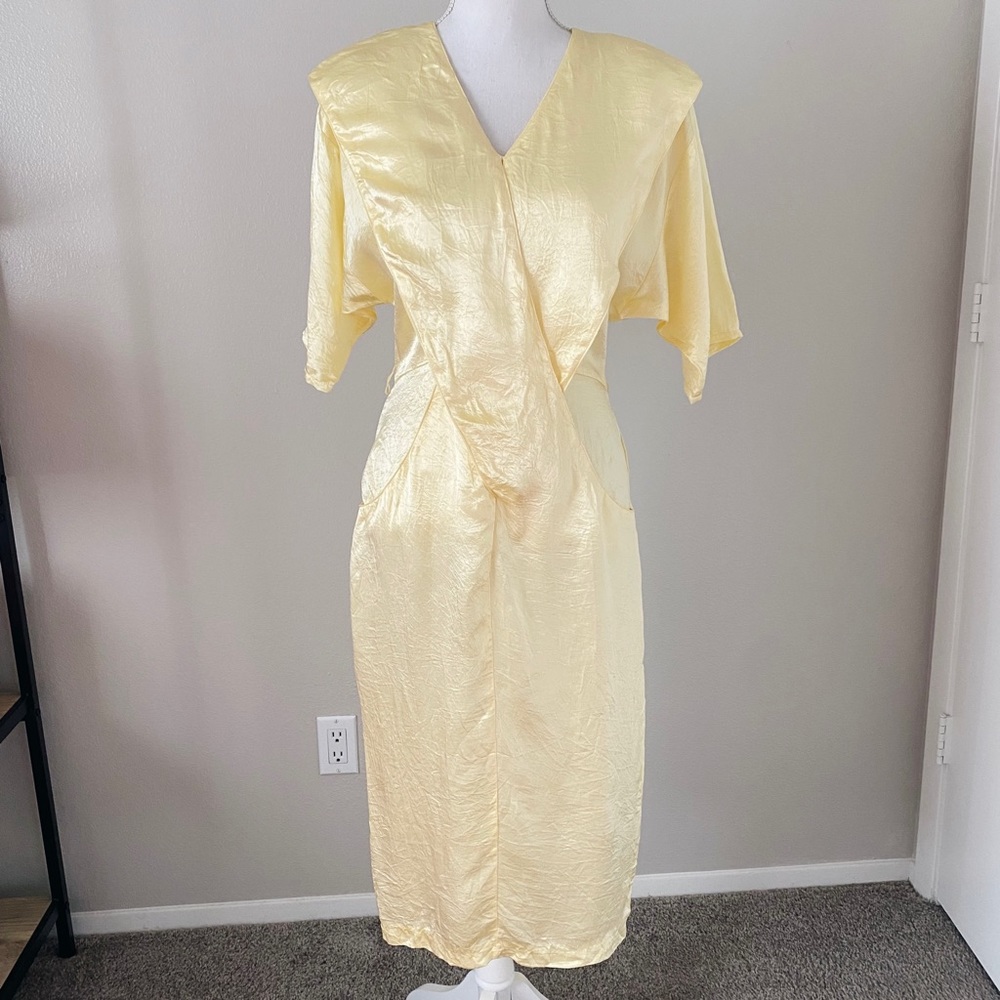 Vintage 80s Butter Yellow Satin Dress